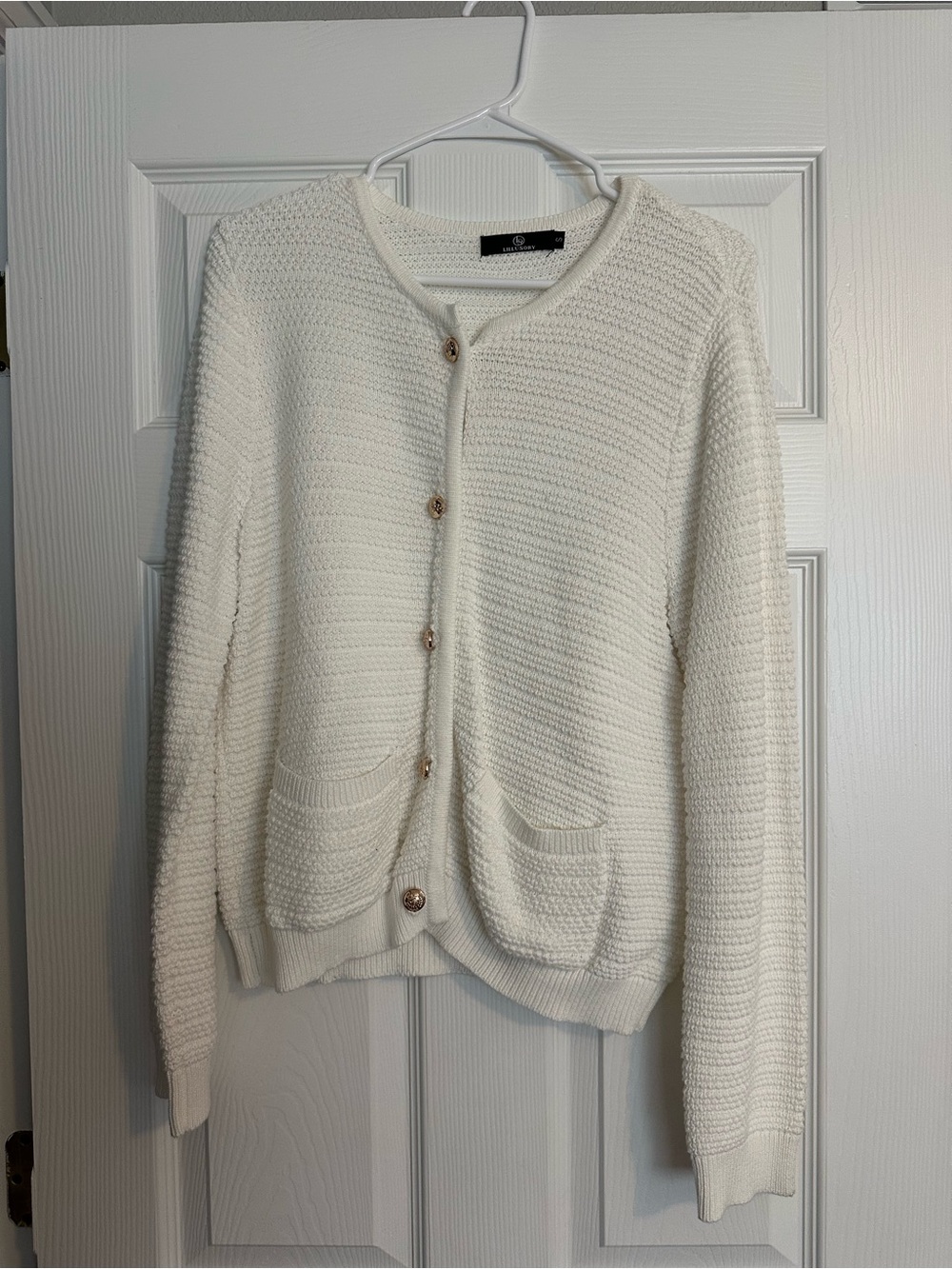 Women's Cream Knit Button-Front Cardigan Sweater